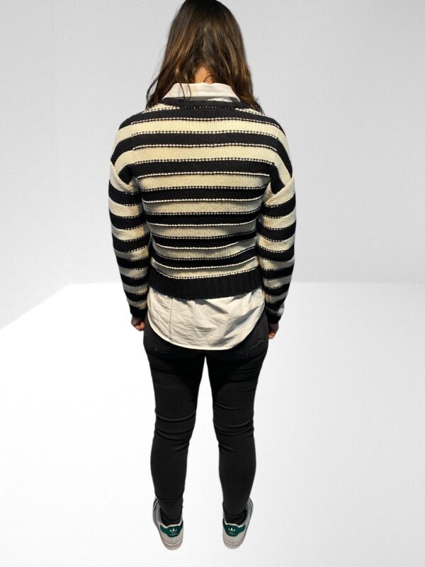 ALEXACHUNG WOMEN BLACK CRAFT STRIPED WOOL SWEATER (HXS) (BB24) - Image 11