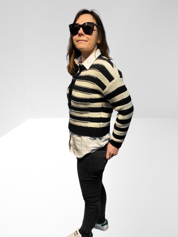 ALEXACHUNG WOMEN BLACK CRAFT STRIPED WOOL SWEATER (HXS) (BB24) - Image 9