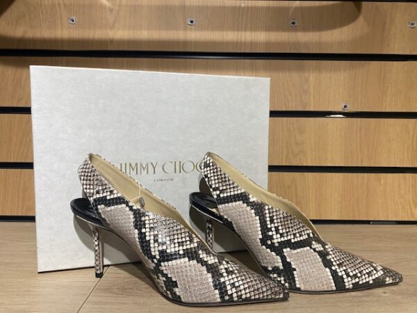 JIMMY CHOO SAISE 85 SNAKE EFFECT LEATHER SLINGBACKS PUMPS - Image 5