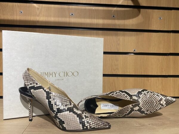 JIMMY CHOO SAISE 85 SNAKE EFFECT LEATHER SLINGBACKS PUMPS - Image 4