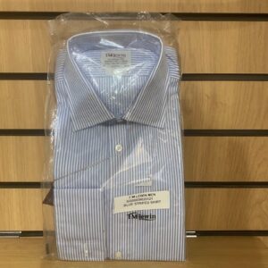 T M LEWIN FINEST TWO FOLD COTTON BLUE STRIPE SHIRT SIZE 17 NECK REGULAR FIT (C1)
