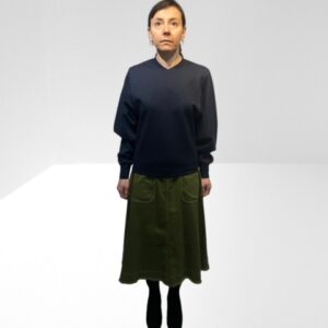 ALEXACHUNG WOMEN KHAKI PATCH POCKET COTTON STRETCH SKIRT (H6)