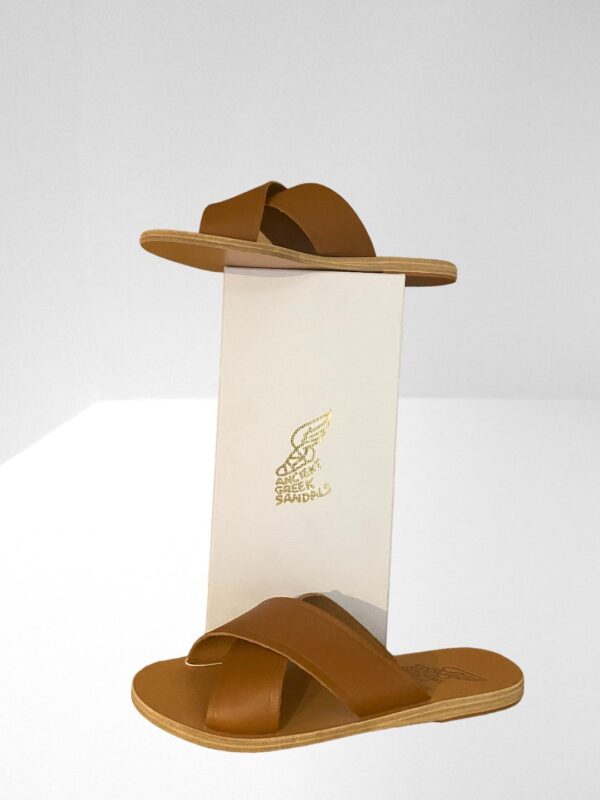 ANCIENT GREEK SANDALS THAIS TAN BROWN LEATHER SLIDES SANDALS (B33&34)