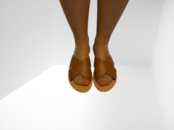 ANCIENT GREEK SANDALS THAIS TAN BROWN LEATHER SLIDES SANDALS (B33&34) - Image 4