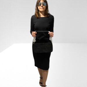 BY FAR HOLLY PERFORATED SUEDE BLACK SHOULDER BAG (BB26)
