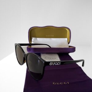 GUCCI BROWN TORTOISE SUNGLASSES 56mm WITH SILVER GUCCI NAME PURPLE CASE & CLOTH (C55)