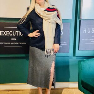 GUCCI BEIGE SCARF WITH GG MONOGRAM & RED & BLACK STRIPES (C51)