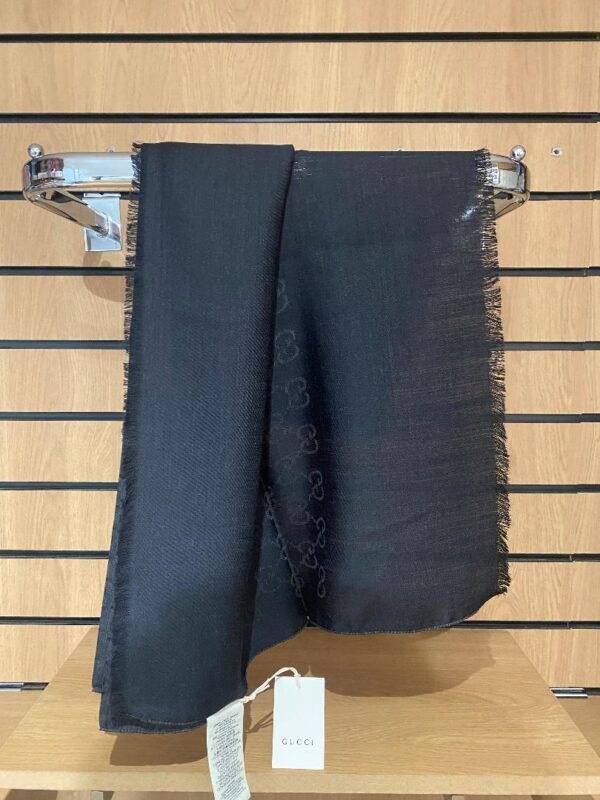 GUCCI WOMENS PART GG MONOGRAM BLACK SCARF WITH FRAYED EDGING (C51) - Image 2