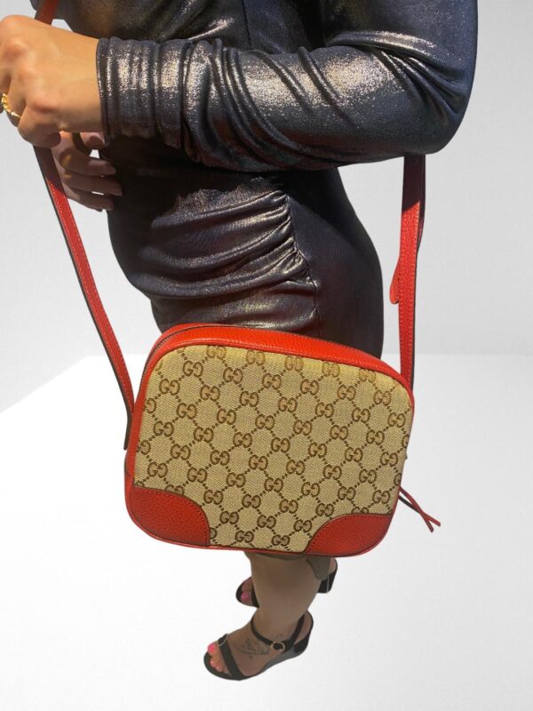 GUCCI BEIGE / RED GG LOGO PRINT CANVAS AND LEATHER BREE CROSSBODY BAG(BB18)