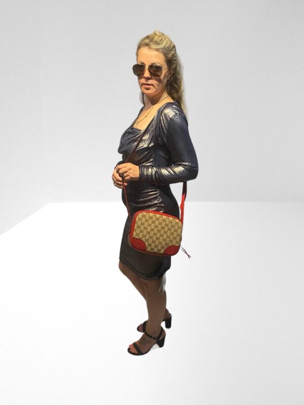 GUCCI BEIGE / RED GG LOGO PRINT CANVAS AND LEATHER BREE CROSSBODY BAG(BB18) - Image 2