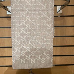 GUCCI PART GG MONOGRAM LIGHT BROWN SCARF WITH FRAYED EDGING (C51)