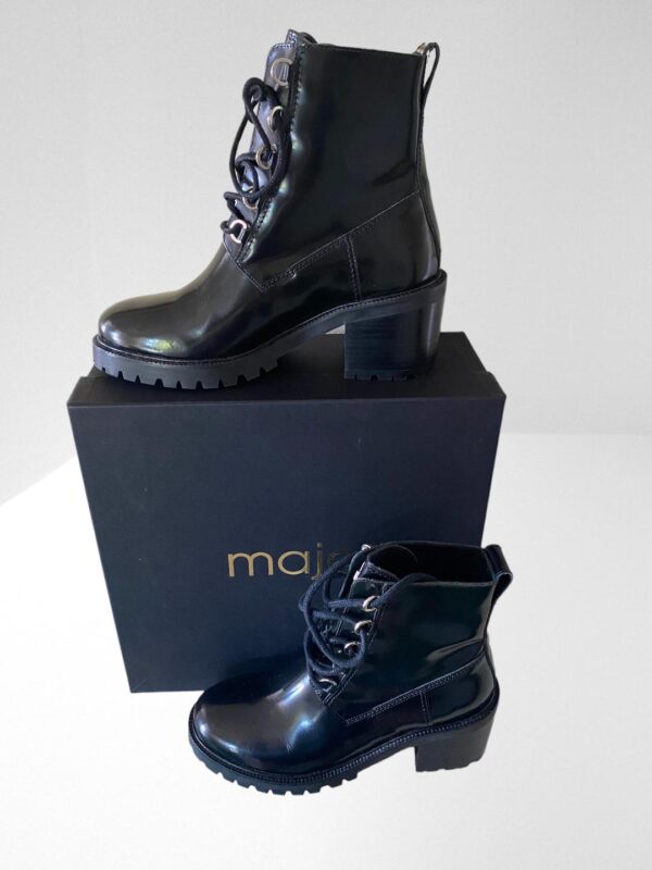 MAJE FACTORY GLOSSED LEATHER COMBAT BOOTS