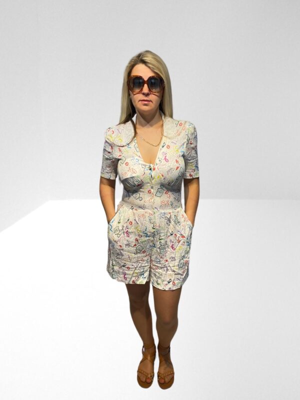 MAJE SHIRRED PRINTED SATIN JACQUARD PLAYSUIT (H6) (BB54) - Image 11