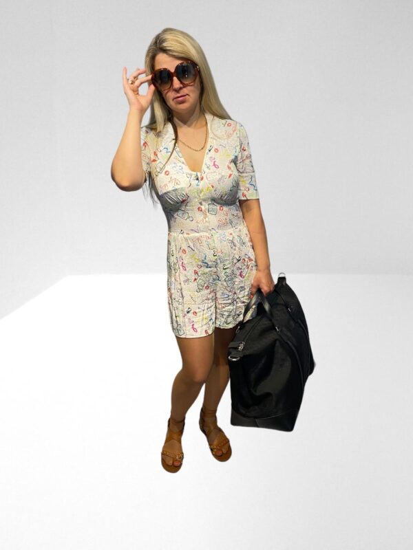 MAJE SHIRRED PRINTED SATIN JACQUARD PLAYSUIT (H6) (BB54) - Image 6