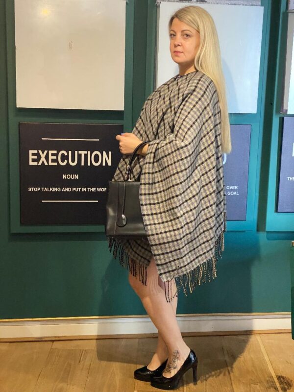 MAJE FRINGED CHECKED BLACK/GREY VELVET WRAP (BB54) - Image 2
