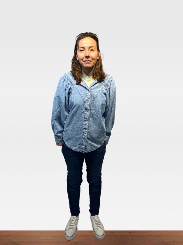 MANGO WOMEN MEDIUM BLUE DENIM COTTON SHIRT (C14)