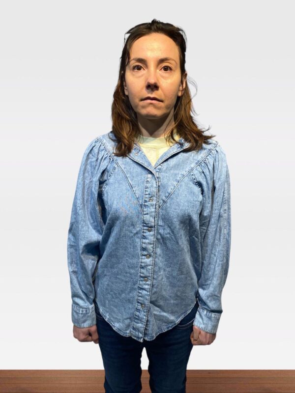 MANGO WOMEN MEDIUM BLUE DENIM COTTON SHIRT (C14) - Image 4