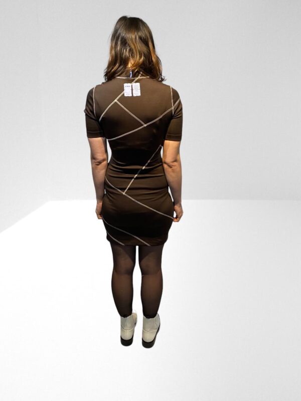 MCQ ALEXANDER MCQUEEN APPLIQUED COTTON BLEND STRETCH JERSEY MINI DRESS IN CHOCOLATE (HXS) (C8) - Image 6