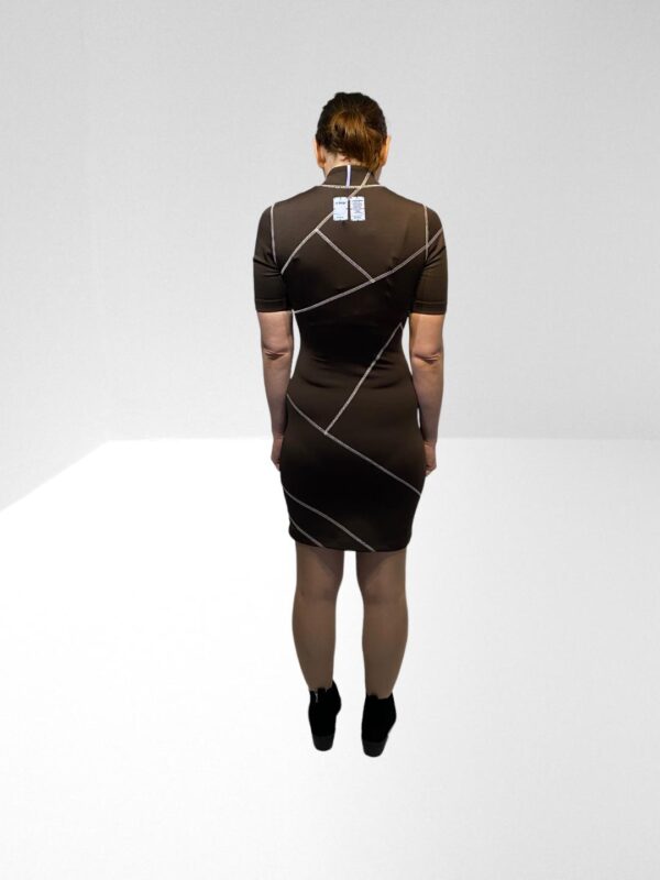 MCQ ALEXANDER MCQUEEN APPLIQUED COTTON BLEND STRETCH JERSEY MINI DRESS IN CHOCOLATE (HXS) (C8) - Image 3