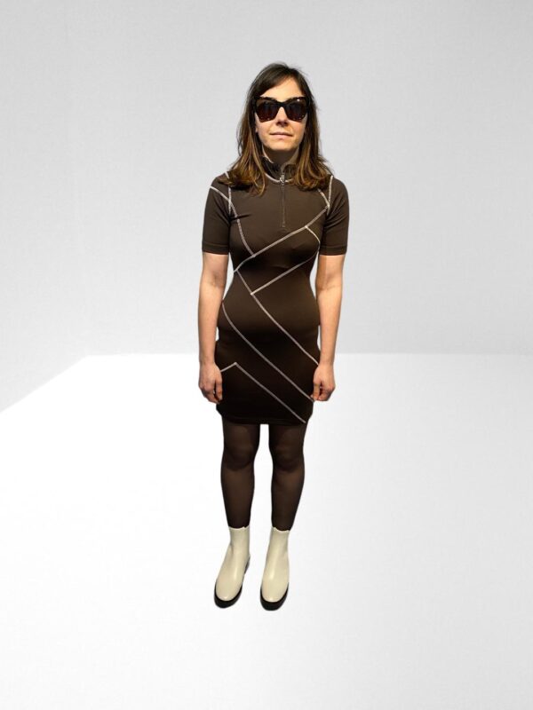 MCQ ALEXANDER MCQUEEN APPLIQUED COTTON BLEND STRETCH JERSEY MINI DRESS IN CHOCOLATE (HXS) (C8) - Image 4
