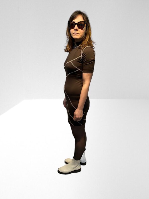 MCQ ALEXANDER MCQUEEN APPLIQUED COTTON BLEND STRETCH JERSEY MINI DRESS IN CHOCOLATE (HXS) (C8) - Image 5