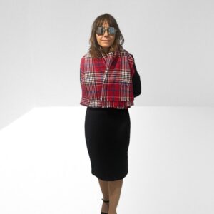 MULBERRY SCARLET RED CHECK AND STRIPES SCARF (C6)