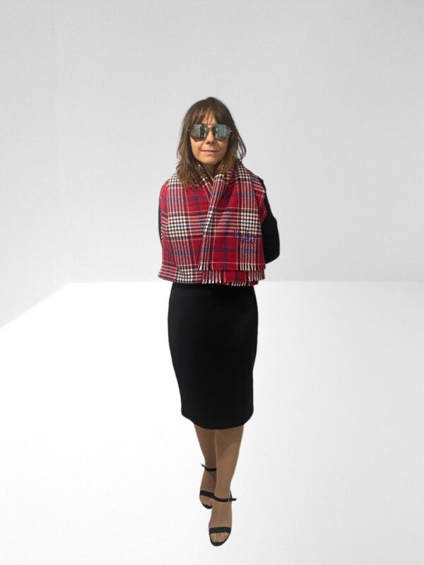 MULBERRY SCARLET RED CHECK AND STRIPES SCARF (C6)