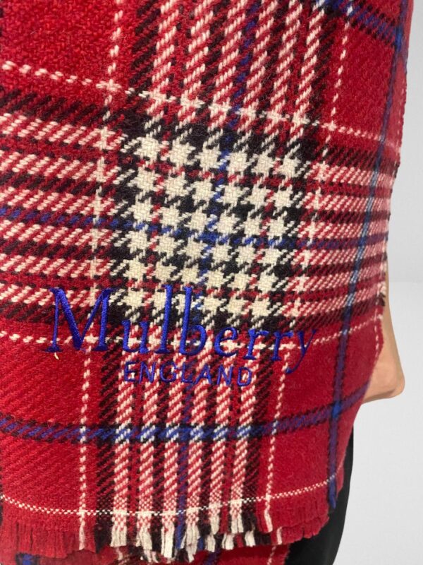 MULBERRY SCARLET RED CHECK AND STRIPES SCARF (C6) - Image 3