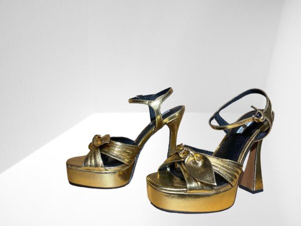 RIVER ISLAND WOMENS GOLD KNOT PLATFORM HEELED SANDALS