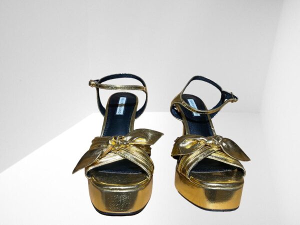 RIVER ISLAND WOMENS GOLD KNOT PLATFORM HEELED SANDALS - Image 6