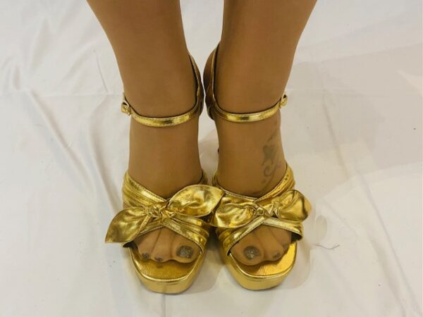 RIVER ISLAND WOMENS GOLD KNOT PLATFORM HEELED SANDALS - Image 4