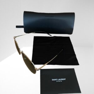 SAINT LAURENT SILVER / GREEN SUNGLASSES 60mm CASE & CLOTH (C2)