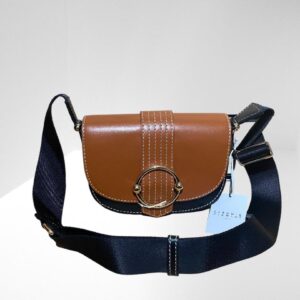 CLAUDIE PIERLOT EMBELLISHED TWO TONE PEBBLED LEATHER SHOULDER BAG (C8) (C56)