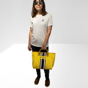 LILY & BEAN LILY CANVAS TOTE BAG YELLOW WITH NAVY & WHITE STRIPES "J'adore" (BB22)