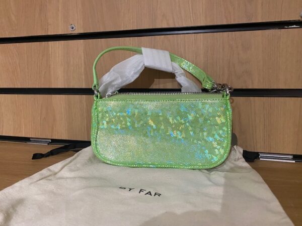 BY FAR LIME GREEN MINI RACHEL IRIDESCENT PRINTED SHOULDER BAG (BB19)