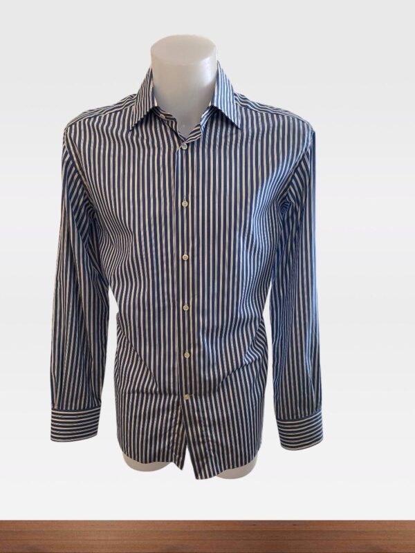 ERMENEGILDO ZEGNA PRE LOVED MENS SIZE 16.5 BLUE / WHITE STRIPED SLIM FIT SHIRT