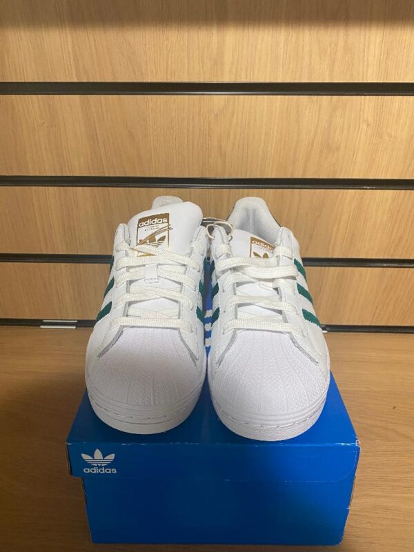 ADIDAS MEN ORIGINALS SUPERSTAR GREEN STRIPED LEATHER SNEAKERS - Image 2