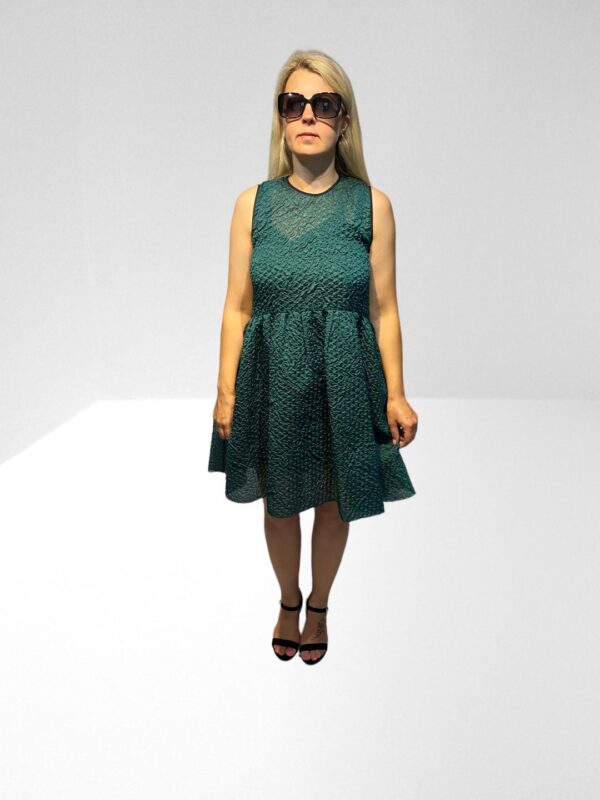 FLASH SALE, THIS IS NUMBER TWENTY TWO OF TWENTY FIVE PRODUCTS THAT IS FURTHER REDUCED IN PRICE,VICTORIA, VICTORIA BECKHAM PLEATED CLOQUE EMERALD GREEN MINI DRESS (H8) (BB30) - Image 2