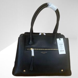 JASPER CONRAN ADA BLACK LEATHER SHOULDER TOTE BAG (C43)