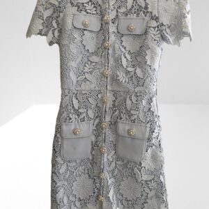 SELF PORTRAIT BLUE EMBELLISHED GUIPURE LACE MINI DRESS (H6)