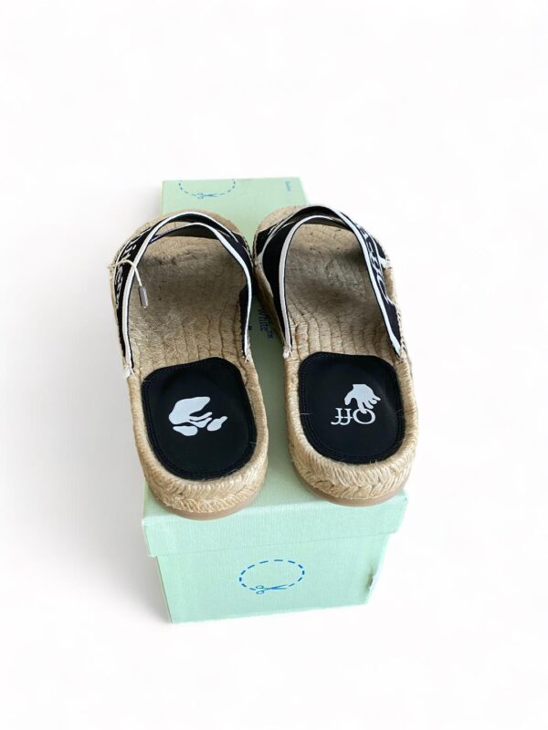 OFF WHITE CRISSCROSS LOGO EMBROIDERED CANVAS BLACK ESPADRILLE SANDALS (BOX NOT MINT) - Image 3