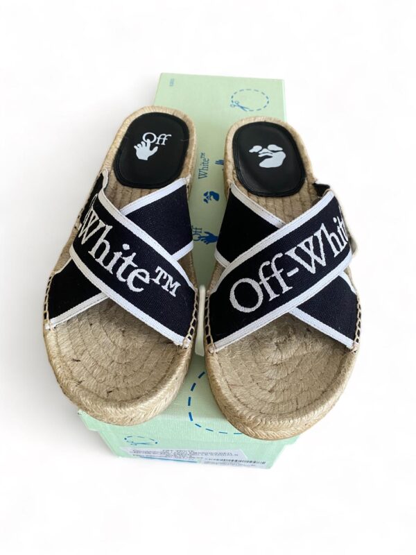 OFF WHITE CRISSCROSS LOGO EMBROIDERED CANVAS BLACK ESPADRILLE SANDALS (BOX NOT MINT) - Image 2
