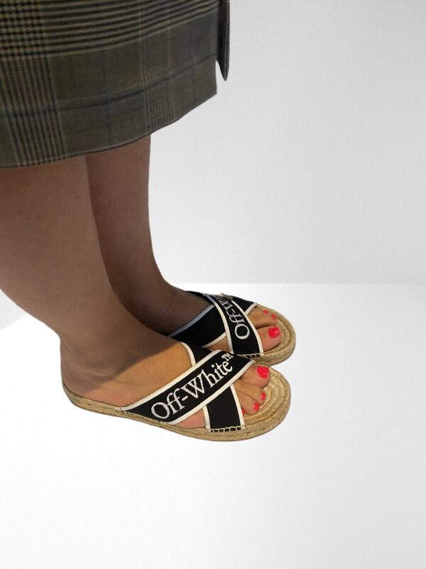 OFF WHITE CRISSCROSS LOGO EMBROIDERED CANVAS BLACK ESPADRILLE SANDALS (BOX NOT MINT) - Image 6