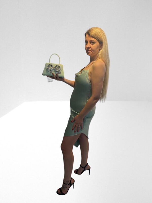 SELF PORTRAIT THE BOW MINI IN PISTACHIO WITH DIAMANTE (BB62) - Image 9