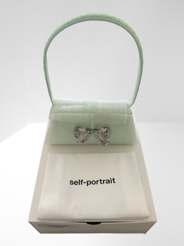 SELF PORTRAIT AQUA RHINESTONE BOW MINI SHOULDER BAG