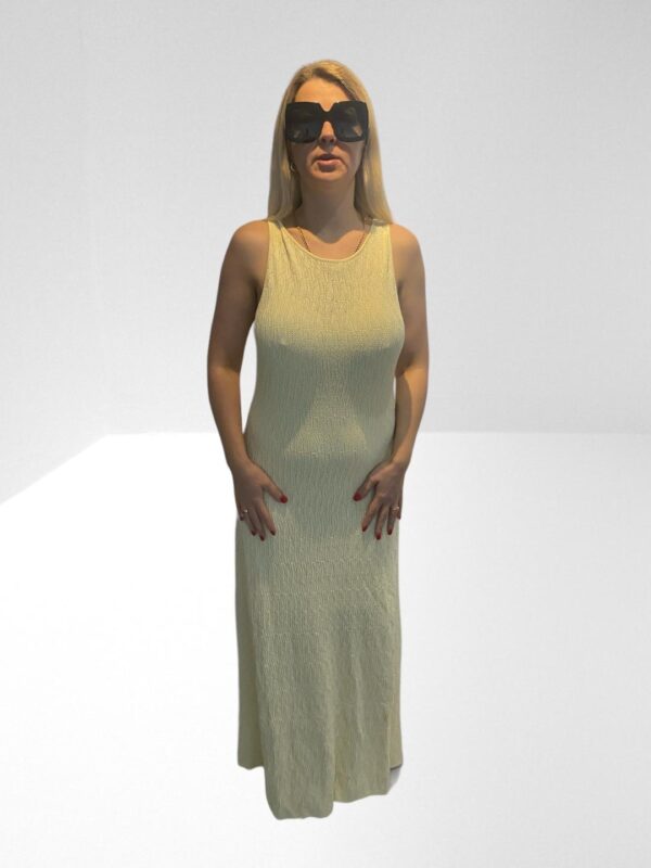 CLAUDIE PIERLOT WOMEN PASTEL YELLOW MONTEO POINTELLE KNIT MAXI DRESS