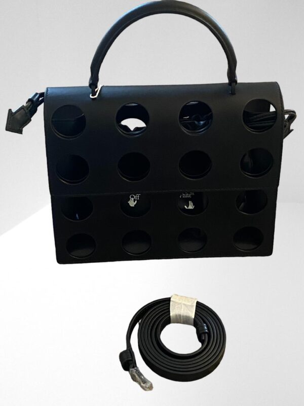 FLASH SALE, THIS IS NUMBER TWELVE OF TWENTY FIVE PRODUCTS THAT IS FURTHER REDUCED IN PRICE, OFF WHITE BLACK JITNEY 2.8 CUTOUT LEATHER TOTE BAG (NO DUSTBAG) (C56)