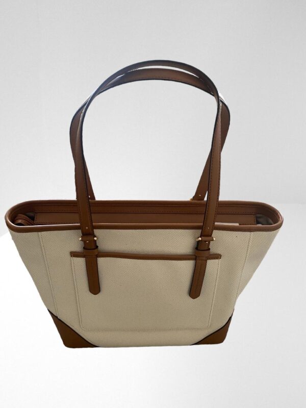 MICHAEL MICHAEL KORS ARIA ECRU LEATHER TRIMMED CANVAS TOTE BAG - Image 3