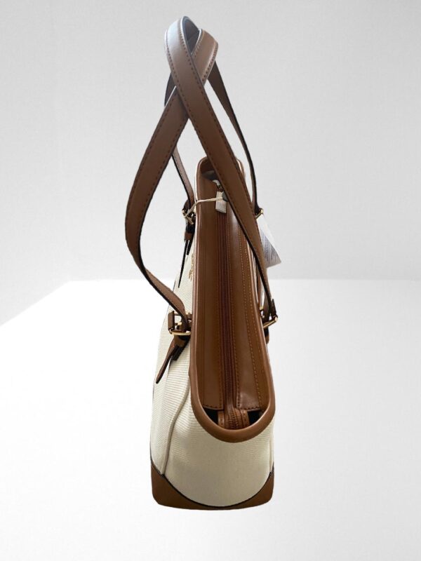 MICHAEL MICHAEL KORS ARIA ECRU LEATHER TRIMMED CANVAS TOTE BAG - Image 2