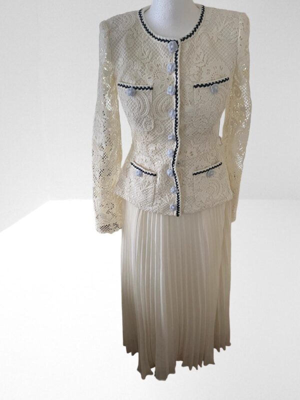 SELF PORTRAIT CREAM FLORAL LACE CHIFFON MIDI DRESS